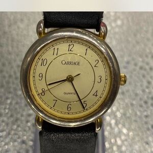 Carriage \ Timex ^*^  Quartz Watch  / Black Leather Strap ***